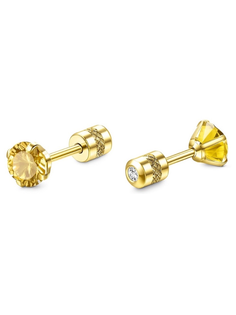 Yellow CZ Stud Earrings - Gold Plated Stainless Steel Double Ended Studs